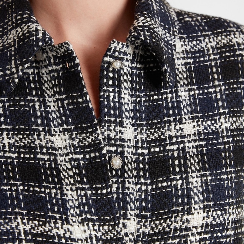 Express Cropped Tweed Embellished Shirt Jacket - Picture 3 of 7